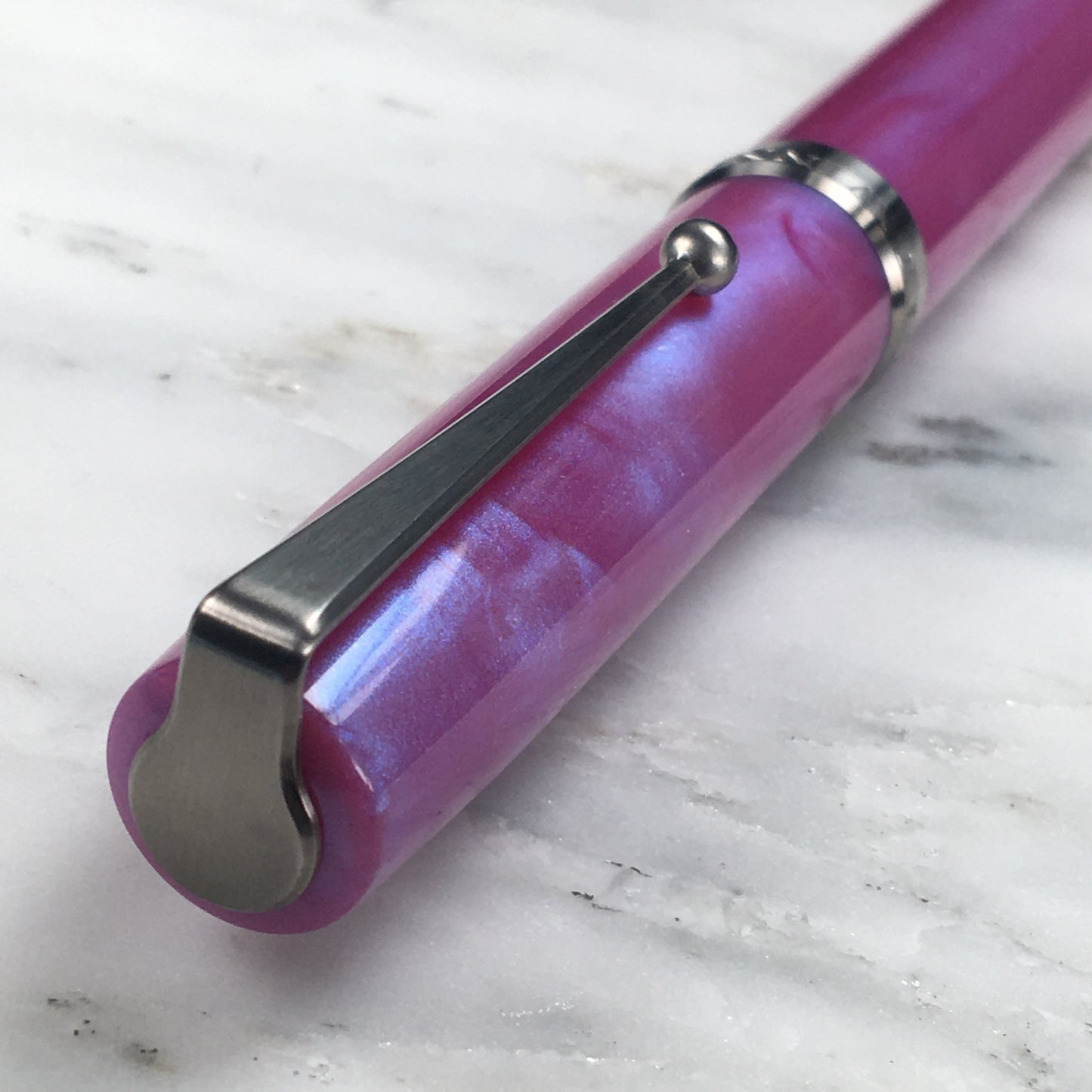 Model 6. Resin Fountain Pen with Titanium Clip. Iridescent Orchid.