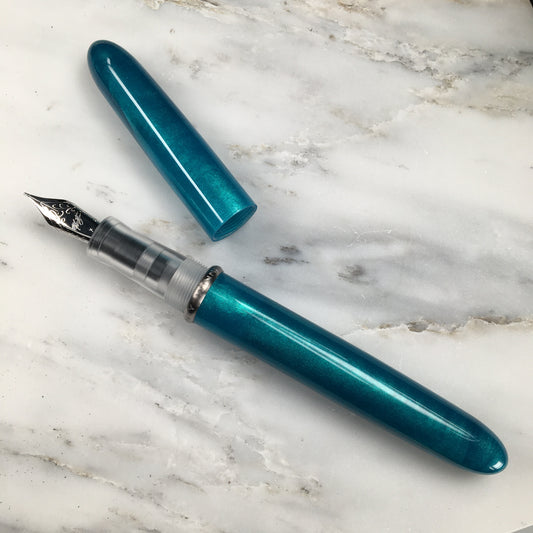 Model 3. Cigar-Style Fountain Pen with Titanium Rollstop. Peacock.