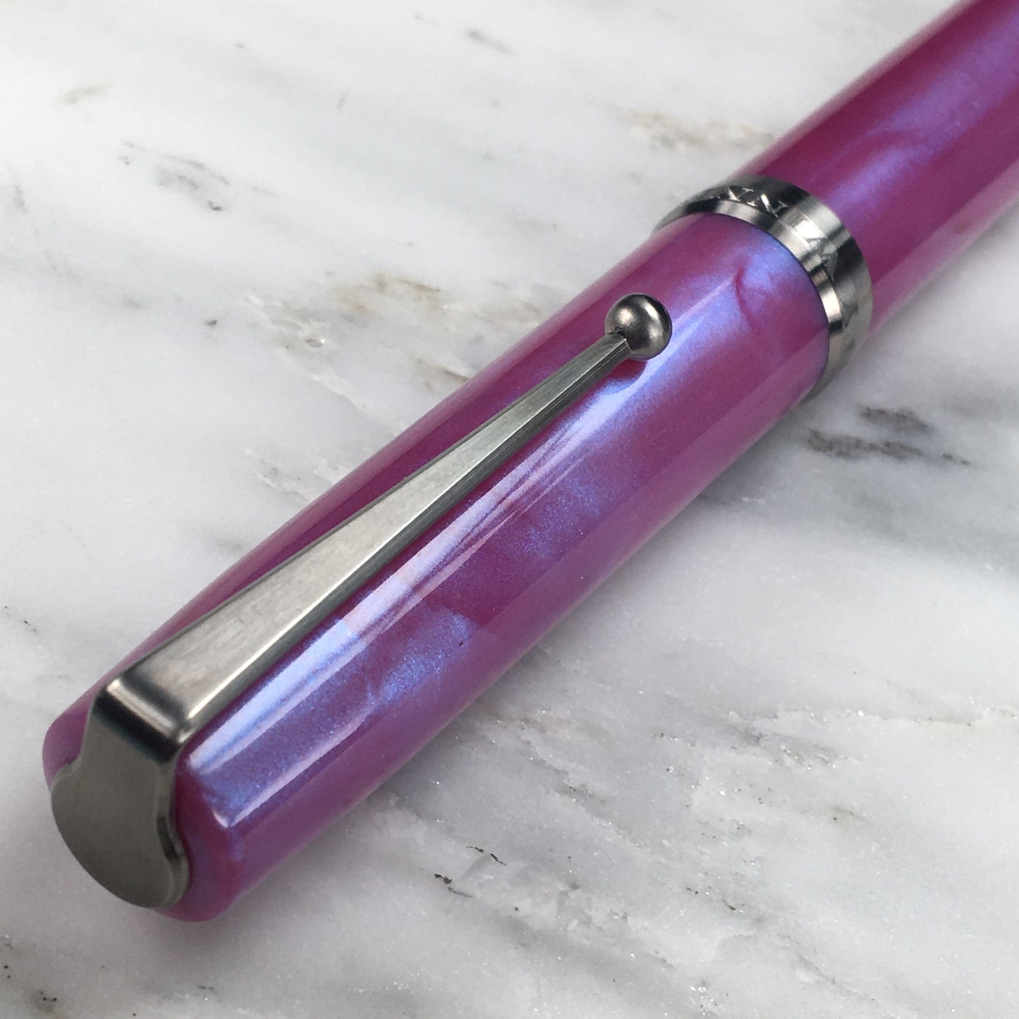 Model 6. Resin Fountain Pen with Titanium Clip. Iridescent Orchid.