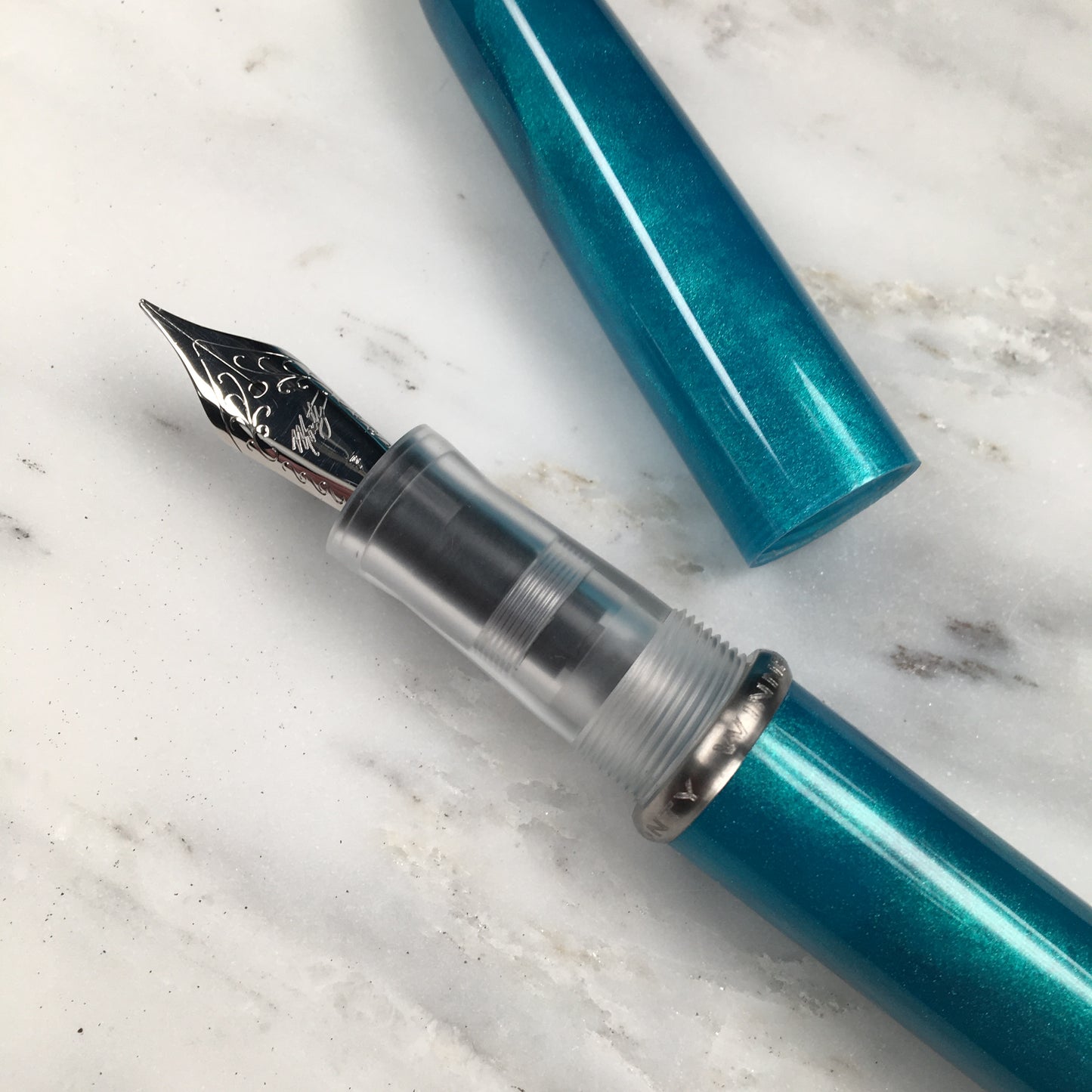 Model 3. Cigar-Style Fountain Pen with Titanium Rollstop. Peacock.