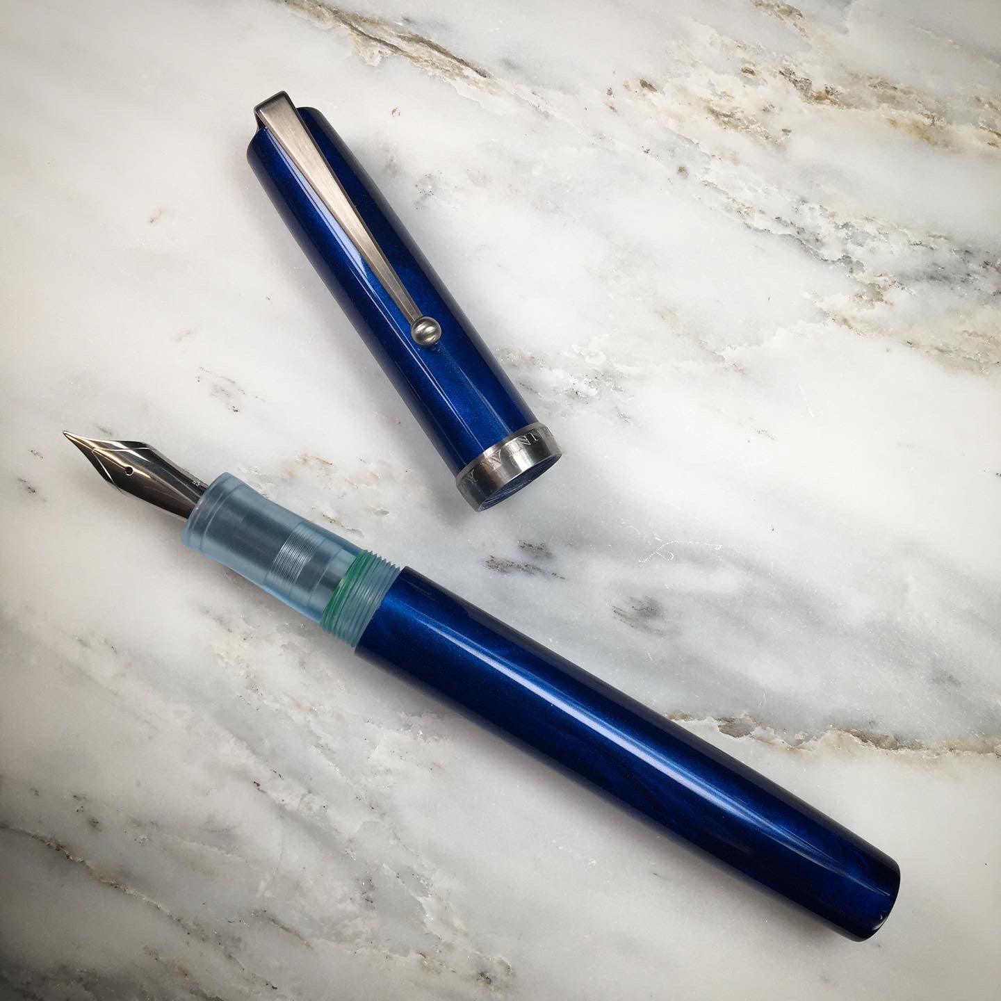 Model 6. Resin Fountain Pen with Titanium Clip. Nautical Blue.