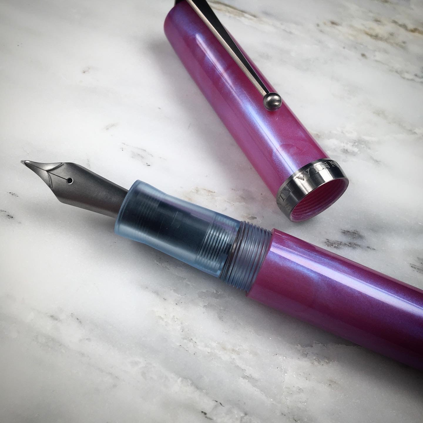 Model 6. Resin Fountain Pen with Titanium Clip. Iridescent Orchid.