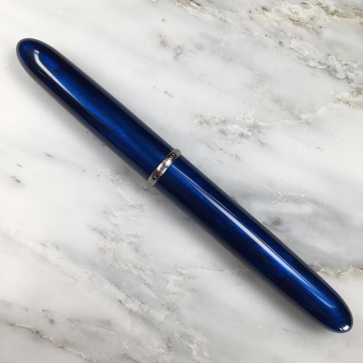 Model 3. Cigar-Style Fountain Pen with Titanium Rollstop. Nautical Blue.
