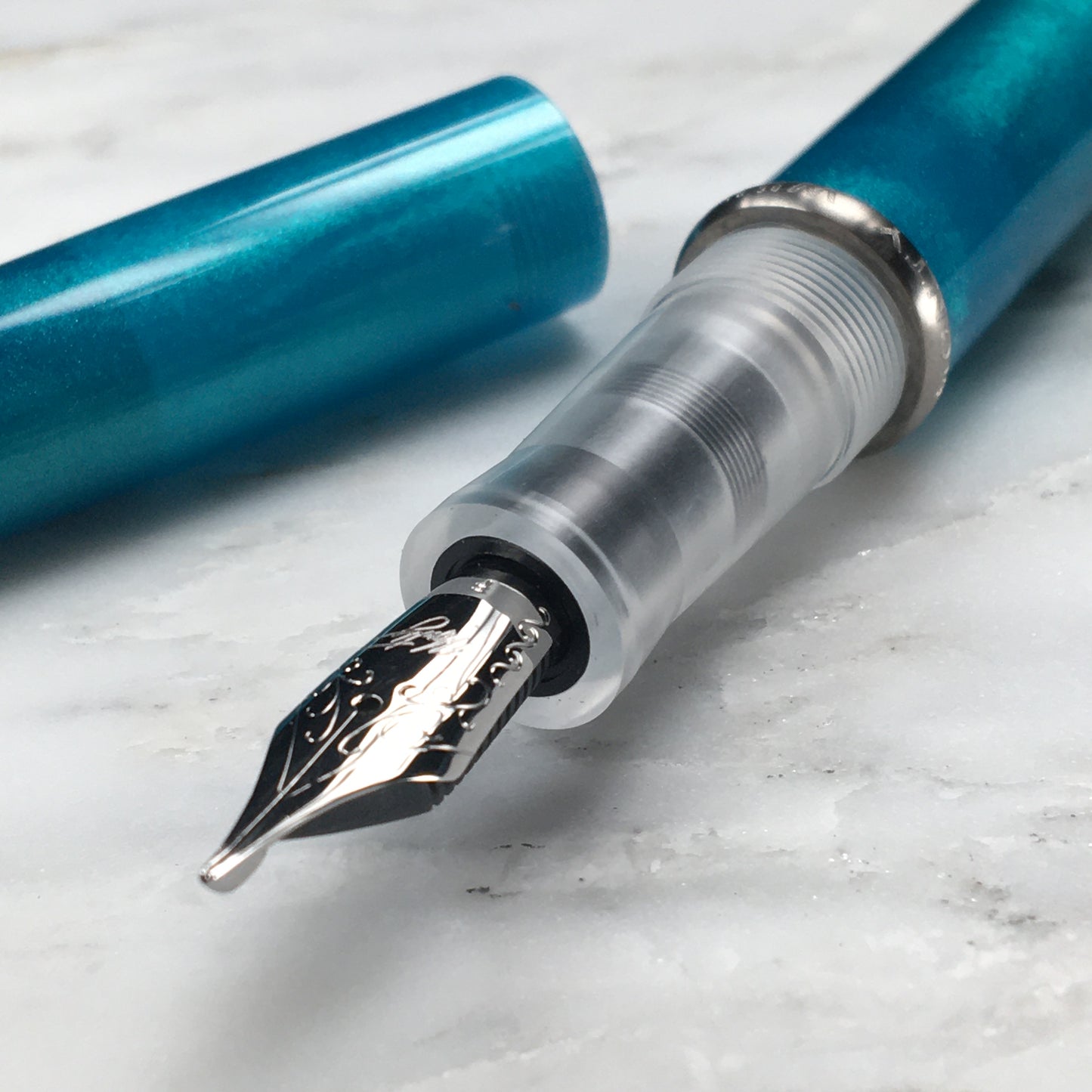 Model 3. Cigar-Style Fountain Pen with Titanium Rollstop. Peacock.